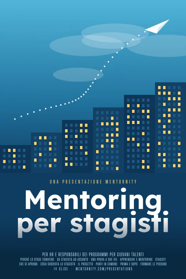 Locandina in stile film della presentazione Mentoring per stagisti