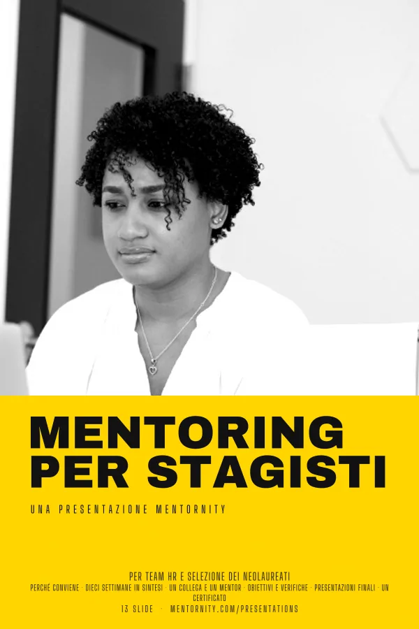 Locandina in stile film della presentazione Mentoring per stagisti