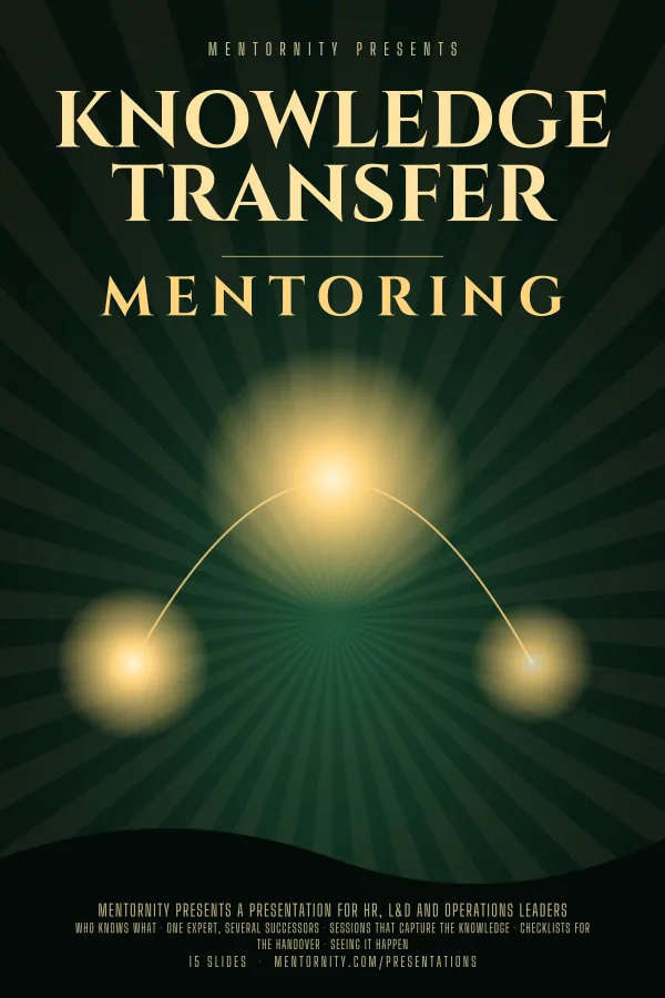 Póster de estilo cinematográfico de la presentación Mentoría para transferir conocimiento