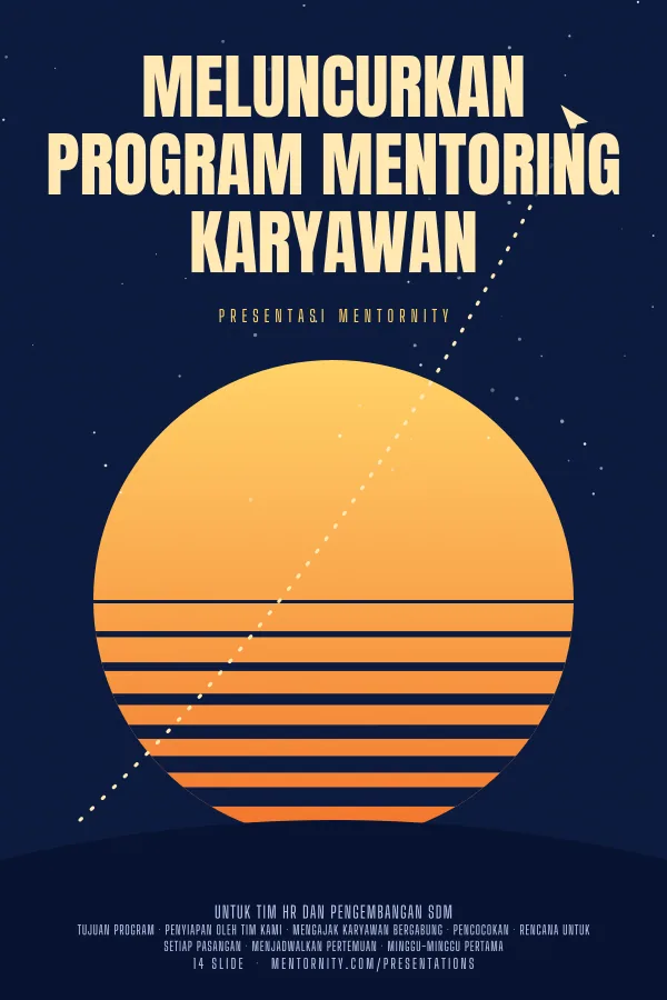 Poster bergaya film untuk presentasi Meluncurkan Program Mentoring Karyawan