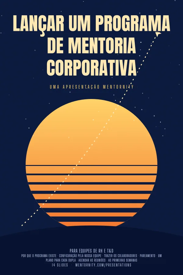 Pôster em estilo de cinema da apresentação Lançar um programa de mentoria corporativa