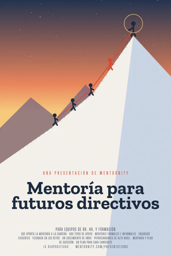 Póster de estilo cinematográfico de la presentación Mentoría para futuros directivos