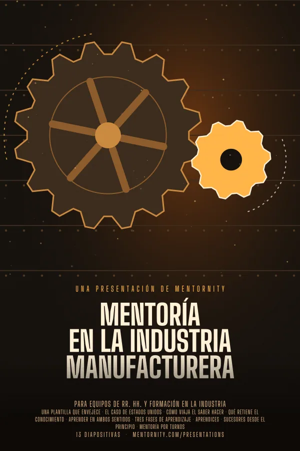 Póster de estilo cinematográfico de la presentación Mentoría en la industria manufacturera