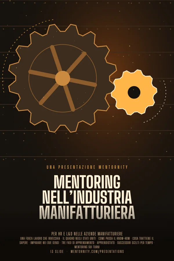 Locandina in stile film della presentazione Mentoring nell’industria manifatturiera