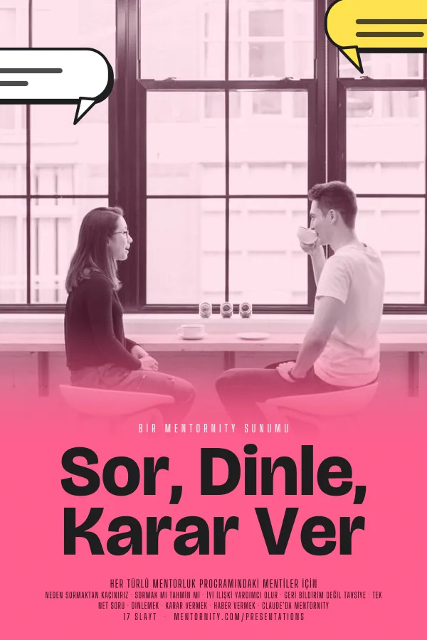 Sor, Dinle, Karar Ver sunumu için film afişi tarzında görsel