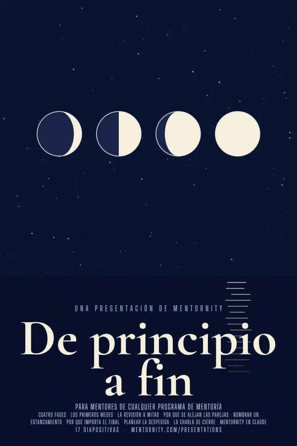Póster de estilo cinematográfico de la presentación De principio a fin