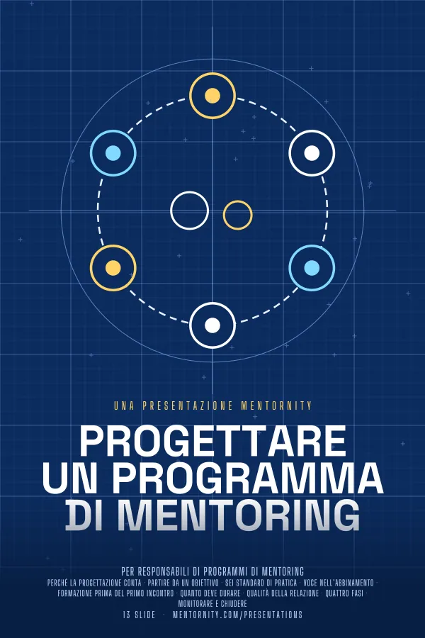 Locandina in stile film della presentazione Progettare un programma di mentoring