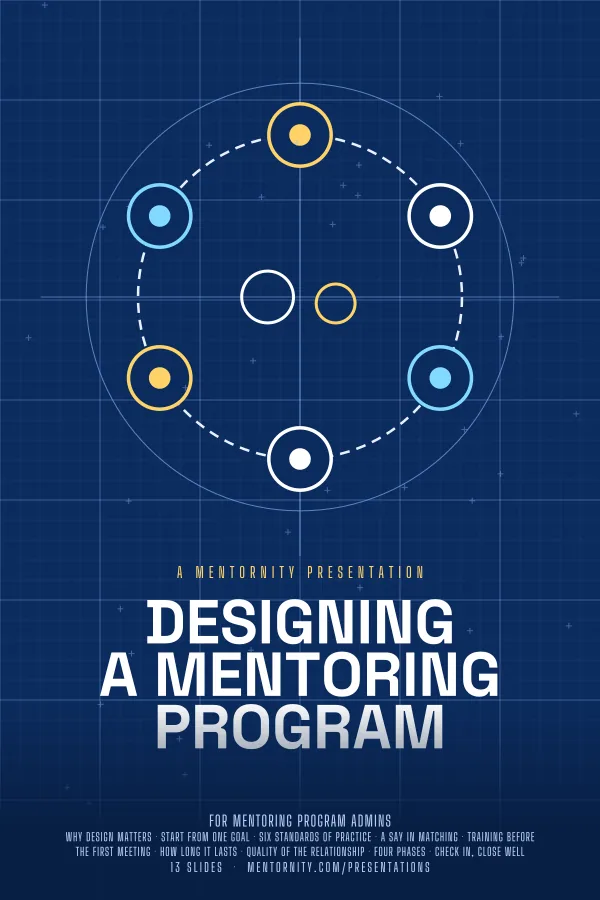Film-style poster for the Designing a Mentoring Program presentation