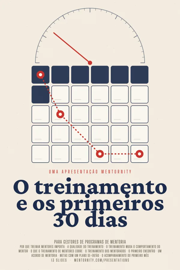 Pôster em estilo de cinema da apresentação O treinamento e os primeiros 30 dias
