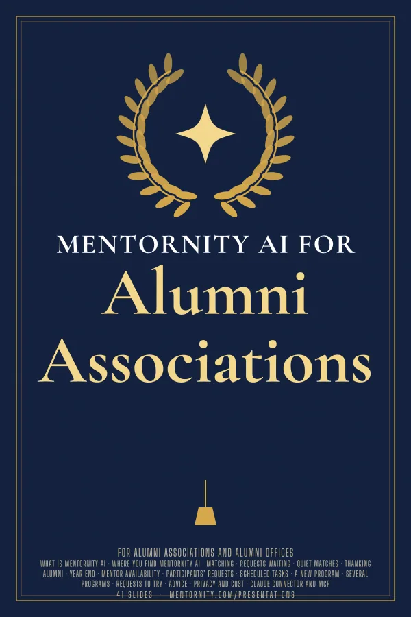Film-style poster for the Mentornity AI for Alumni Associations presentation