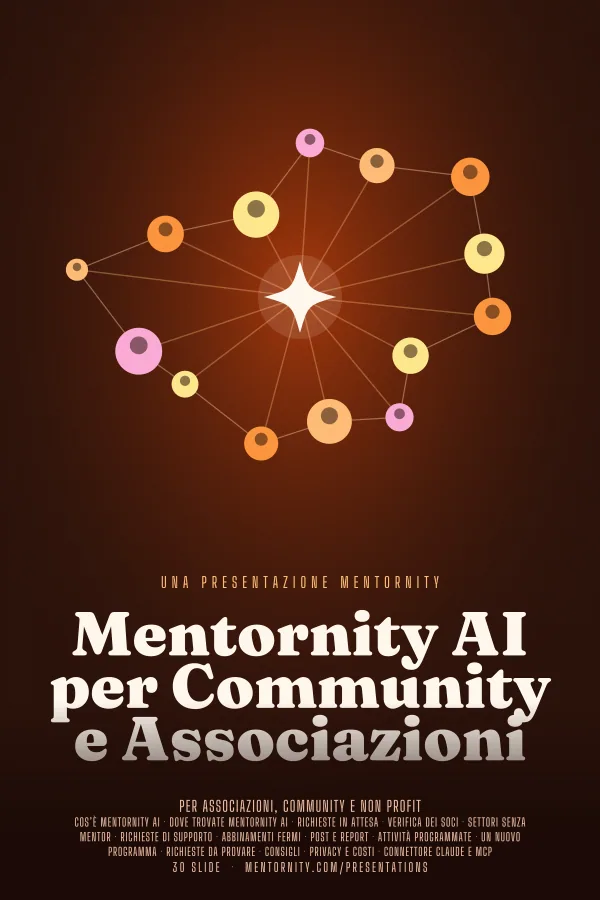Locandina in stile film della presentazione Mentornity AI per Community e Associazioni
