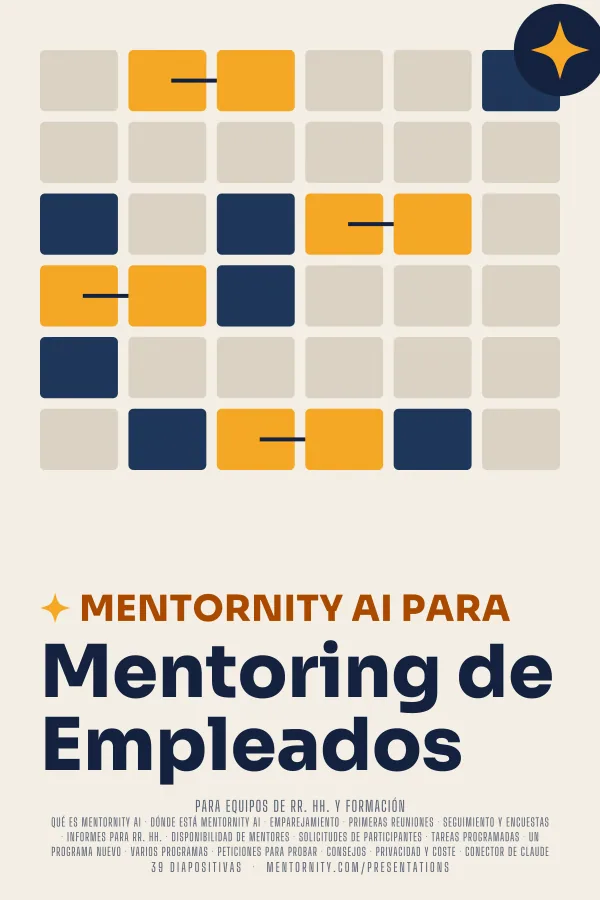 Póster de estilo cinematográfico de la presentación Mentornity AI para Mentoring de Empleados