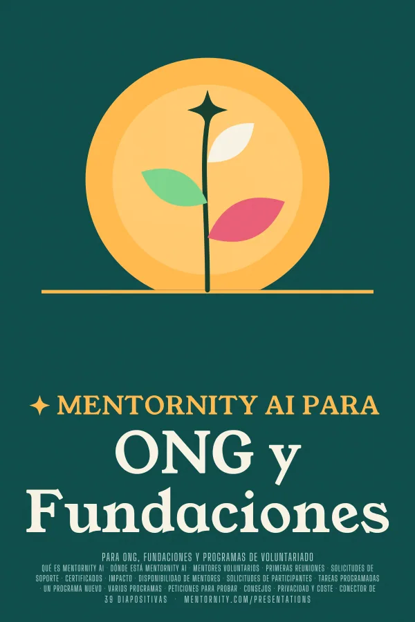Póster de estilo cinematográfico de la presentación Mentornity AI para ONG y Fundaciones