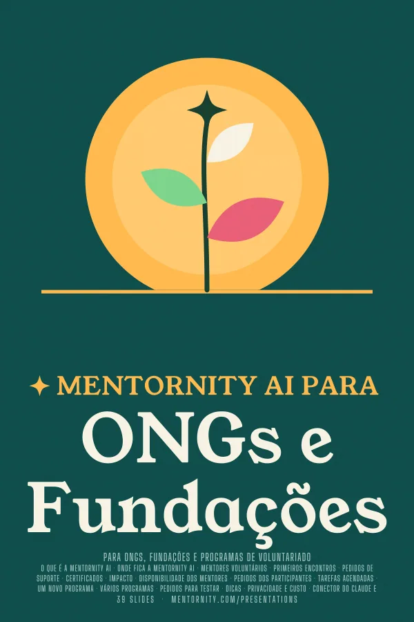 Pôster em estilo de cinema da apresentação Mentornity AI para ONGs e Fundações