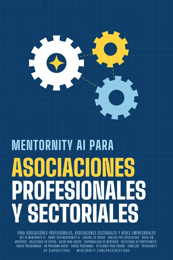 Póster de estilo cinematográfico de la presentación Mentornity AI para Asociaciones Profesionales y Sectoriales