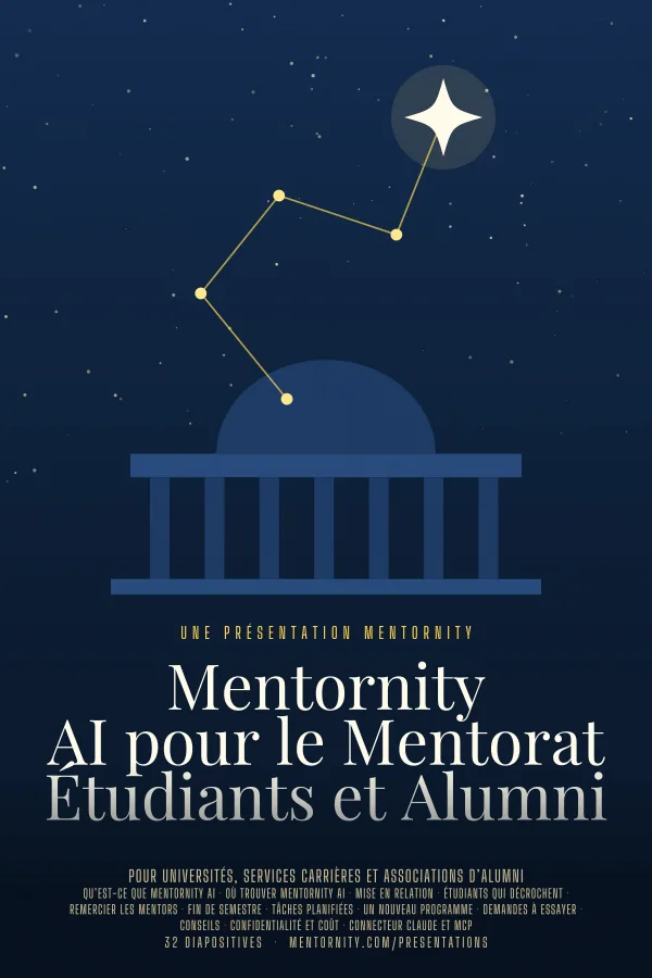 Affiche de film de la présentation Mentornity AI pour le Mentorat Étudiants et Alumni