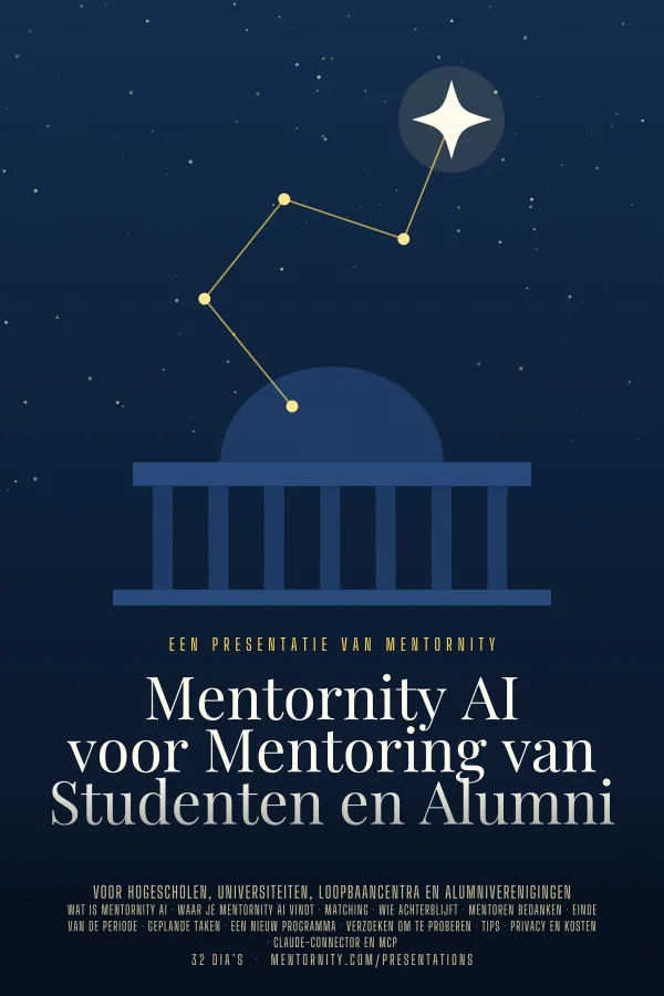 Filmposter voor de presentatie Mentornity AI voor Mentoring van Studenten en Alumni