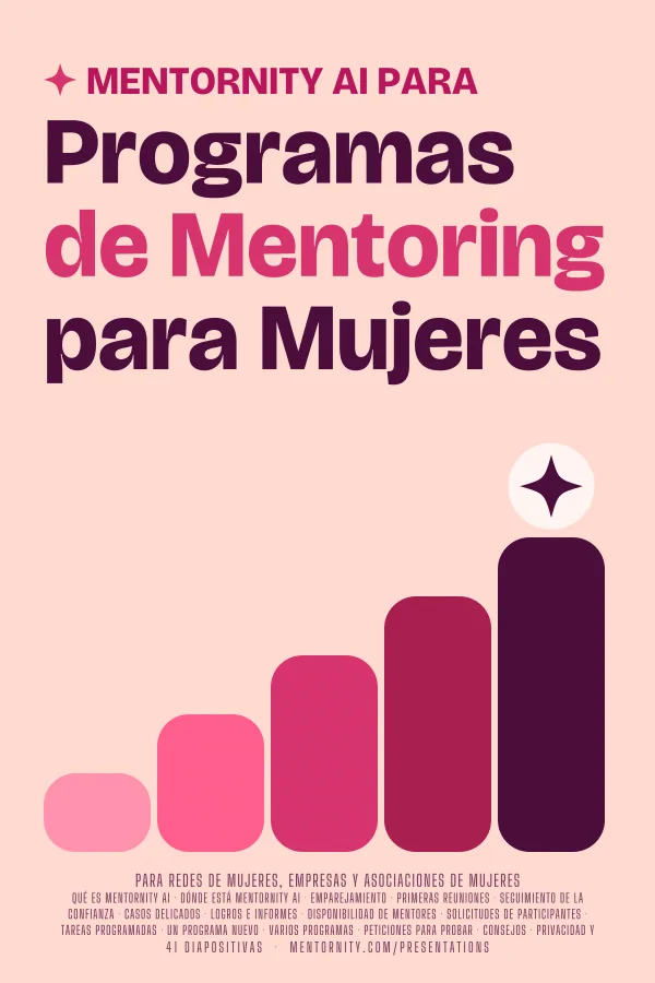 Póster de estilo cinematográfico de la presentación Mentornity AI para Programas de Mentoring para Mujeres
