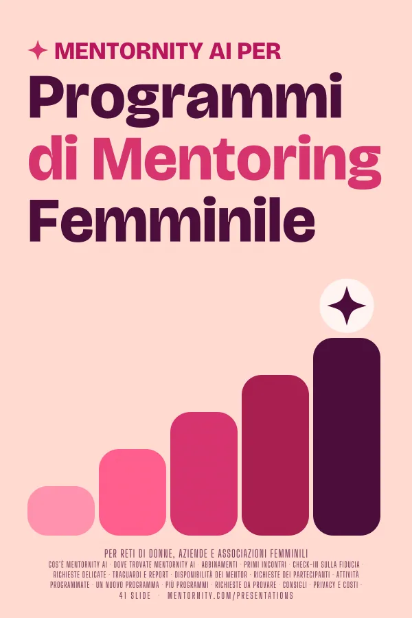 Locandina in stile film della presentazione Mentornity AI per Programmi di Mentoring Femminile