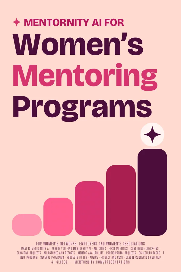 Film-style poster for the Mentornity AI for Women’s Mentoring Programs presentation