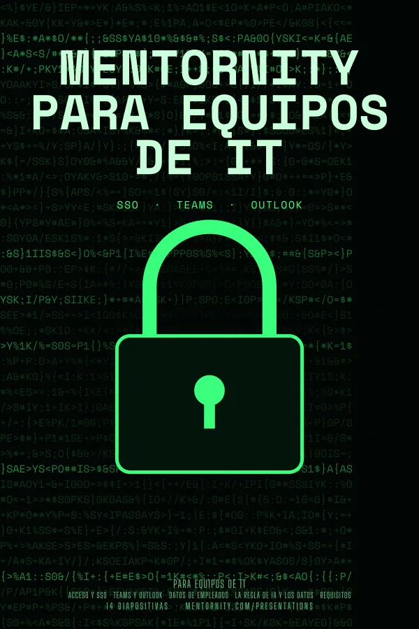 Póster de estilo cinematográfico de la presentación Mentornity para equipos de IT