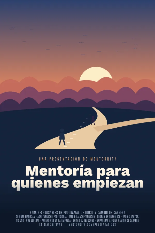 Póster de estilo cinematográfico de la presentación Mentoría para quienes empiezan