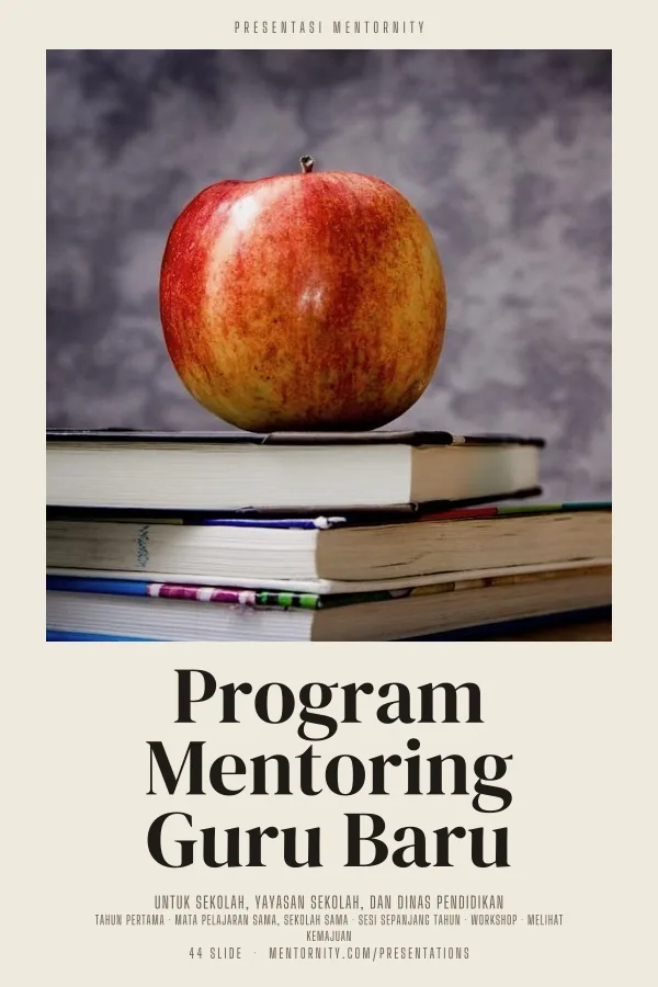 Poster bergaya film untuk presentasi Program Mentoring Guru Baru