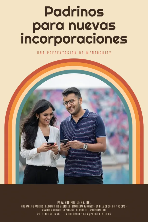 Póster de estilo cinematográfico de la presentación Padrinos para nuevas incorporaciones