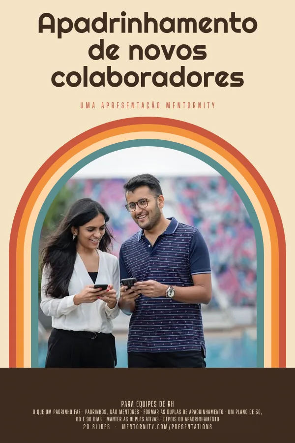 Pôster em estilo de cinema da apresentação Apadrinhamento de novos colaboradores