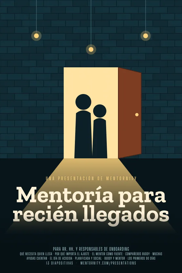 Póster de estilo cinematográfico de la presentación Mentoría para recién llegados