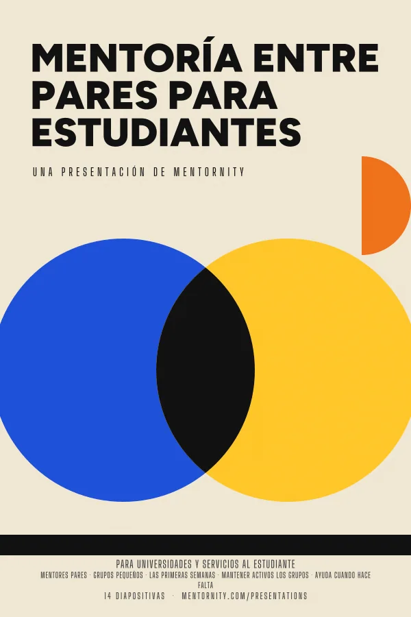 Póster de estilo cinematográfico de la presentación Mentoría entre pares para estudiantes