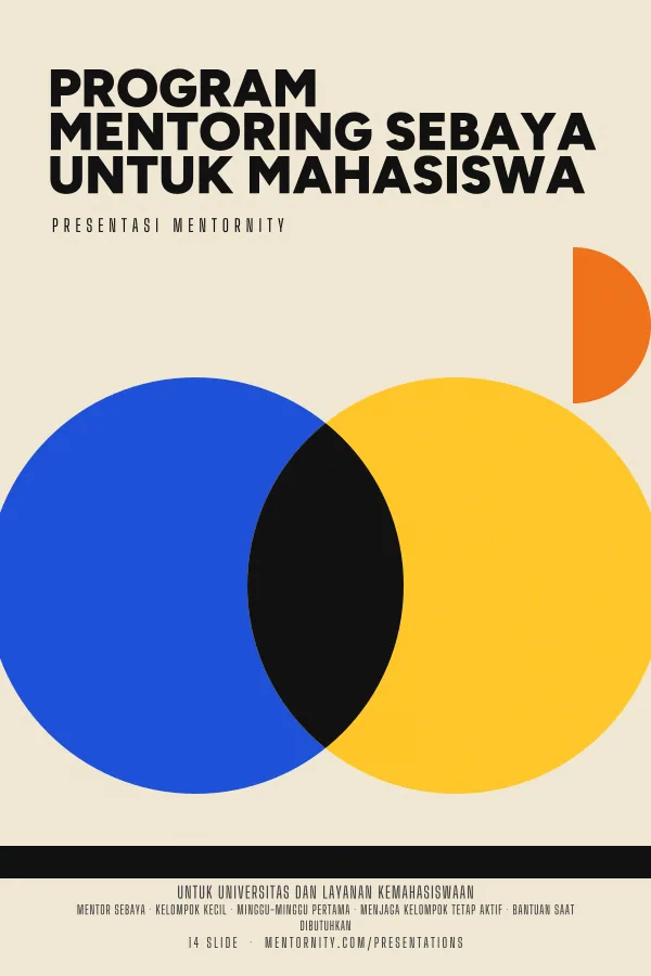 Poster bergaya film untuk presentasi Program Mentoring Sebaya untuk Mahasiswa