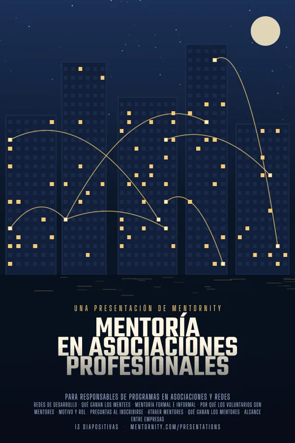 Póster de estilo cinematográfico de la presentación Mentoría en asociaciones profesionales