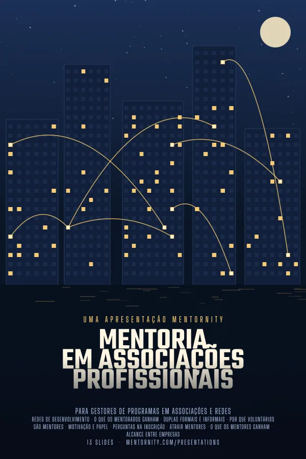 Pôster em estilo de cinema da apresentação Mentoria em associações profissionais