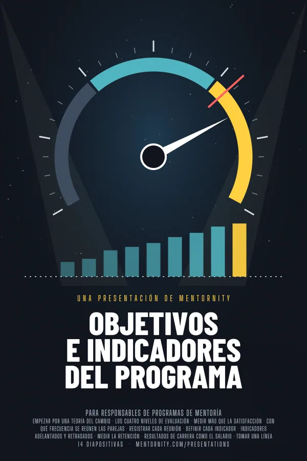 Póster de estilo cinematográfico de la presentación Objetivos e indicadores del programa