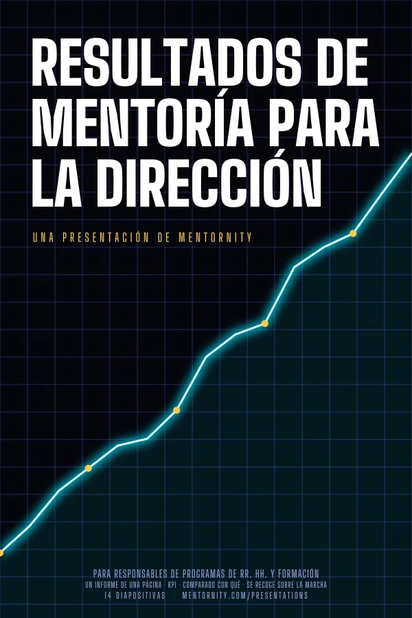 Póster de estilo cinematográfico de la presentación Resultados de mentoría para la dirección
