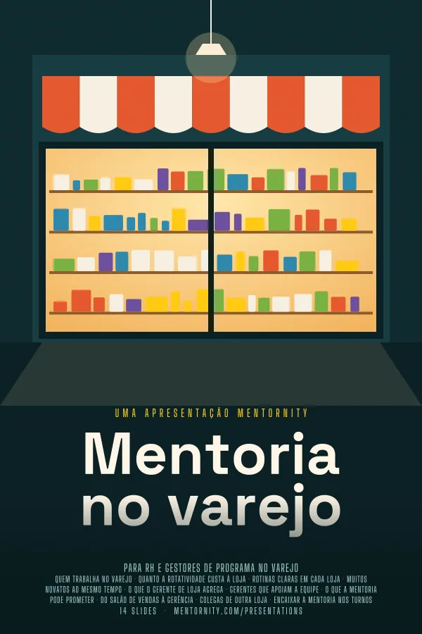 Pôster em estilo de cinema da apresentação Mentoria no varejo