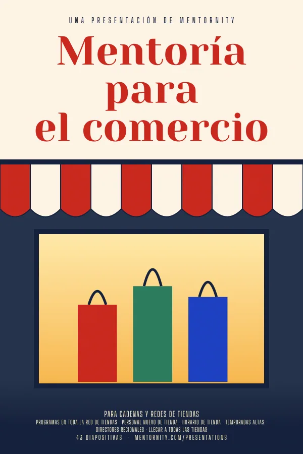 Póster de estilo cinematográfico de la presentación Mentoría para el comercio