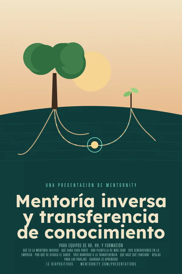 Póster de estilo cinematográfico de la presentación Mentoría inversa y transferencia de conocimiento