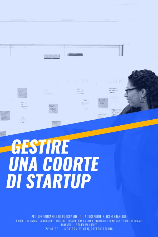 Locandina in stile film della presentazione Gestire una coorte di startup