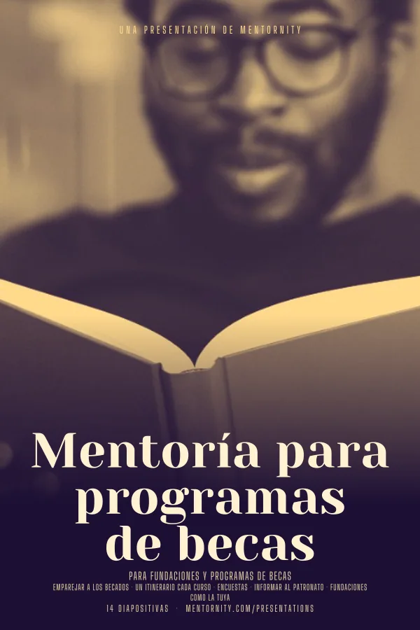 Póster de estilo cinematográfico de la presentación Mentoría para programas de becas