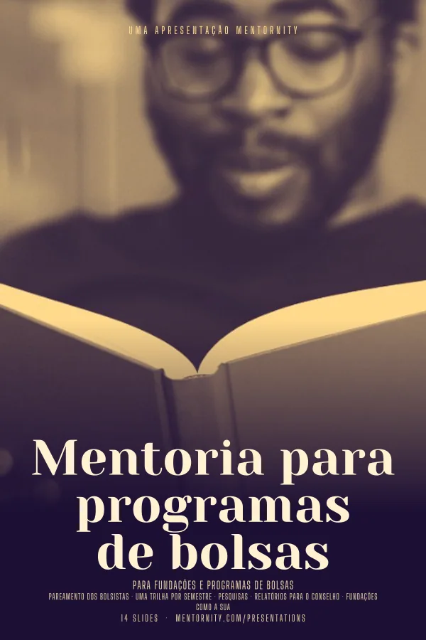 Pôster em estilo de cinema da apresentação Mentoria para programas de bolsas