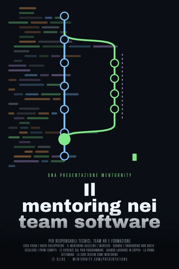 Locandina in stile film della presentazione Il mentoring nei team software