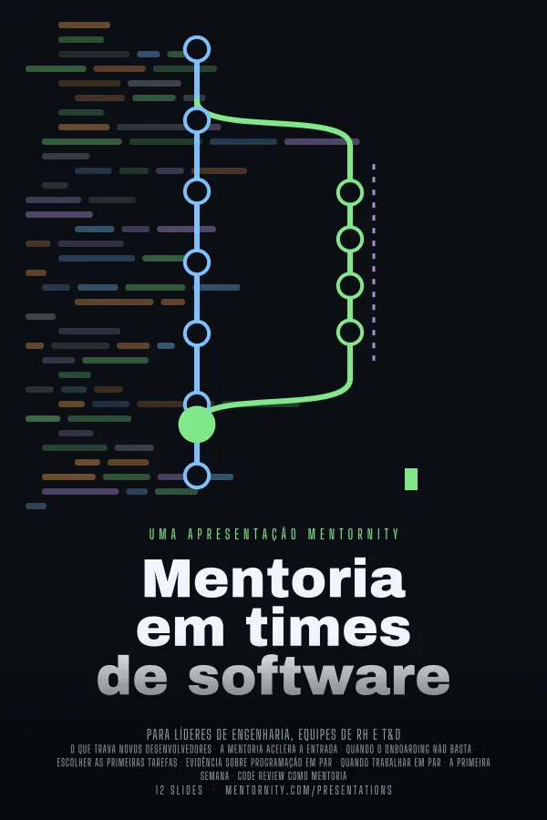 Pôster em estilo de cinema da apresentação Mentoria em times de software
