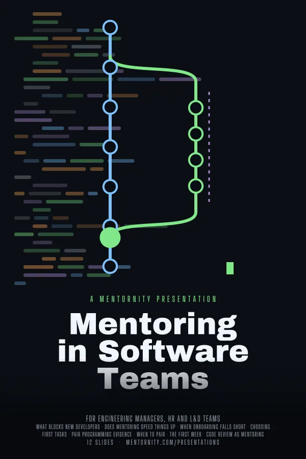 Film-style poster for the Mentoring in Software Teams presentation