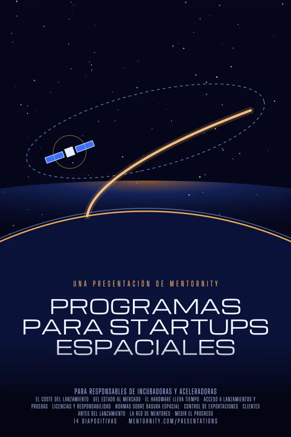 Póster de estilo cinematográfico de la presentación Programas para startups espaciales