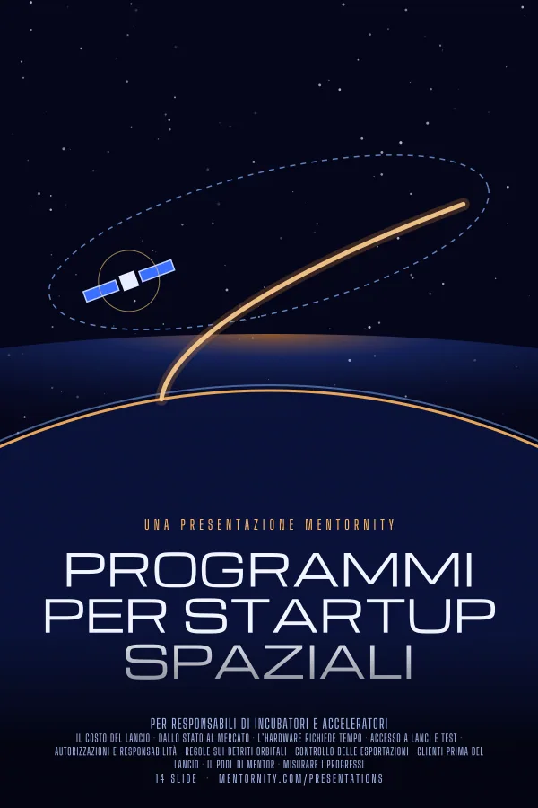 Locandina in stile film della presentazione Programmi per startup spaziali