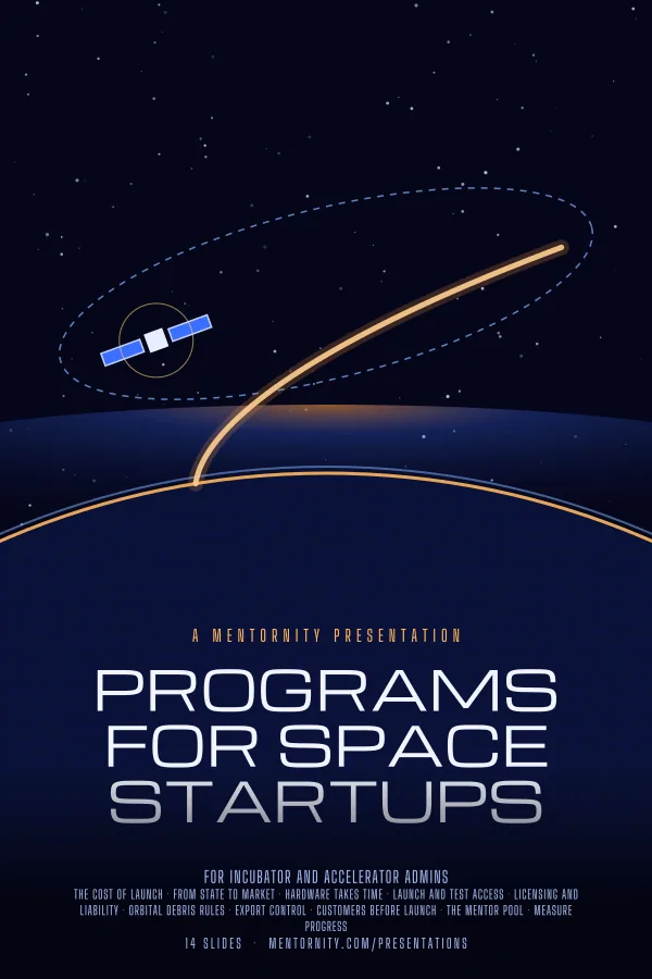 Film-style poster for the Programs for Space Startups presentation