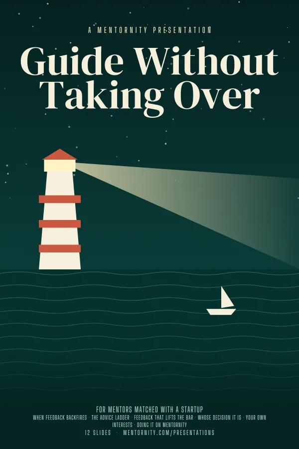 Film-style poster for the Guide Without Taking Over presentation