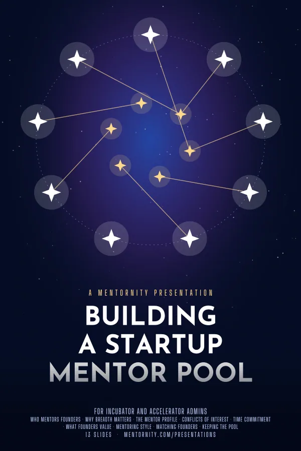 Film-style poster for the Building a Startup Mentor Pool presentation
